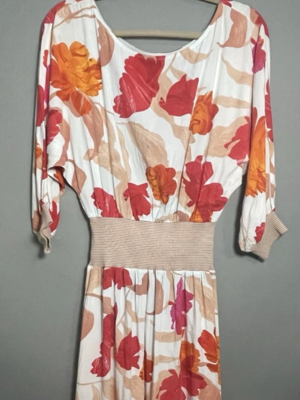 Maeve Anthropologie boho vibrant floral Event puff sleeve waisted Beachy dress L - Picture 6 of 8